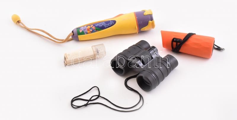 Gyerek elemlámpa, távcső 2db, működik. + szovjet elemlámpa.