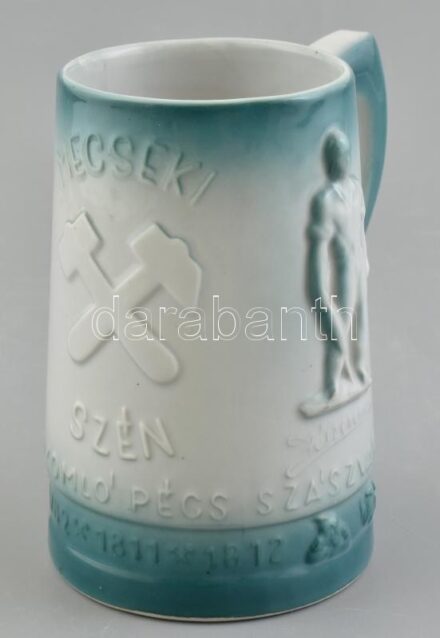Zsolnay Mecseki Szénbányák bányász korsó. Jelzett, hibátlan, m: 14 cm