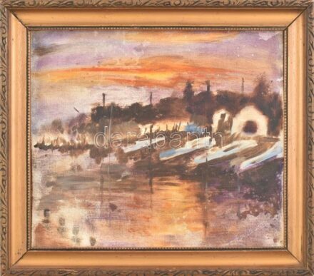 Olvashatatlan jelzéssel: Fények. Olaj, vászon, farostra kasírozva. Dekoratív fakeretben. 27,5x32 cm