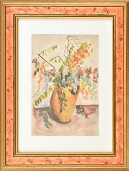 Jelzés nélkül: Színes csendélet. Akvarell, papír. Üvegezett, dekoratív fakeretben. 29,5x20,5 cm