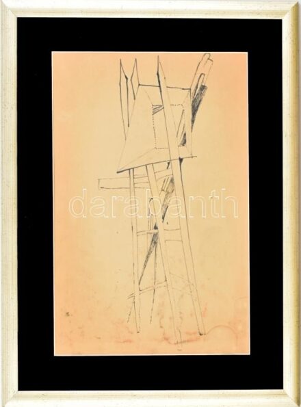 Jelzés nélkül: Létra. Tus, papír. Foltos. 41x28,5 cm. Üvegezett fakeretben.