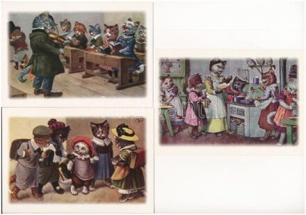 Macskák - 5 db MODERN Arthur Thiele reprint képeslap / Cats - 5 modern Arthur Thiele reprint postcards