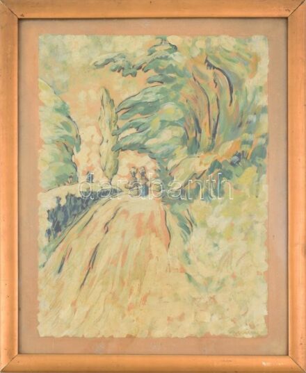 Farkasházy jelzéssel: Hazafelé. Olaj, papír. Üvegezett fakeretben. 34,5x26 cm