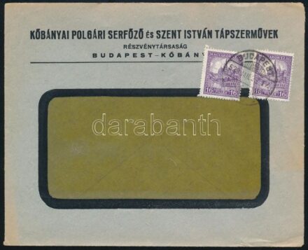 1928 Kőbányai Polgári Serfőző és Szent István Tápszerművek Rt. Szent István Porter Sör reklám boríték, bélyegzéssel