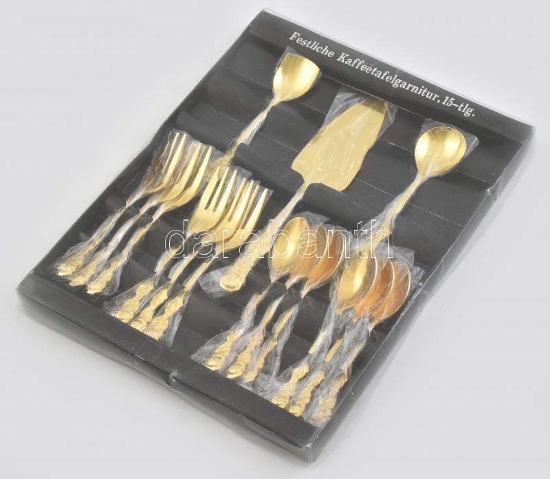 15 db-os aranyszínű desszertes készlet, eredeti csomagolásában