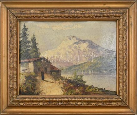 Olvashatatlan jelzéssel: Vízparti séta. Olaj, karton. Fakeretben. 18x24 cm