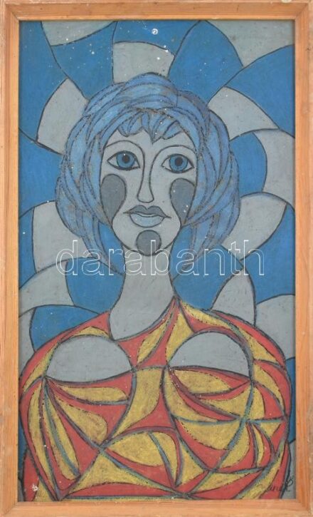 Jelinek Lajos (?-): Női portré. Olaj, farost. Jelezve jobbra lent. Kissé foltos. Fakeretben. 47x27 cm