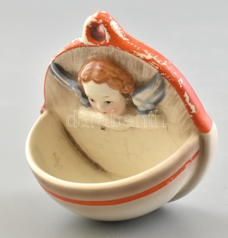 Goebel/Hummel kerámia szenteltvíztartó, kézzel festett, jelzett, kopásnyomokkal, 8,5×8 cm