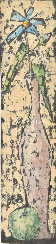 Jelzés nélkül: Modern csendélet. Olaj, falemez. Kissé vetemedett. 55x12,5 cm.