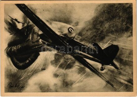 Deutsche Jagdflugzeug schiessen einen französischen Fesselballon in Brand. Der Adler die grosse Luftwaffen-Illustrierte / German WWII military aircraft / Német második világháborús katonai repülőgép s: R. Hess