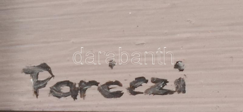 Paróczi Ágnes (1937-): Emlék. Olaj, textilrelief, farost, jelzett, hátoldalán Vizualart Alkotóközösség címkéjén feliratozott, fa keretben, 21×21 cm - Image 3