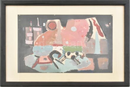 Jelzés nélkül: Lovak. Tempera, ceruza, papír, kissé sérült. Üvegezett fakeretben, 29,5×47 cm