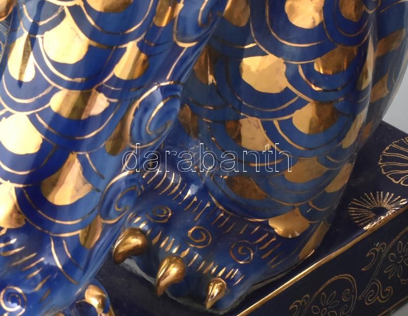 2 db nagy méretű kínai kapu őrző porcelán sárkány figura. Jelzés nélkül, kézzel festett, kis sérülésekkel. 52 cm - Image 3
