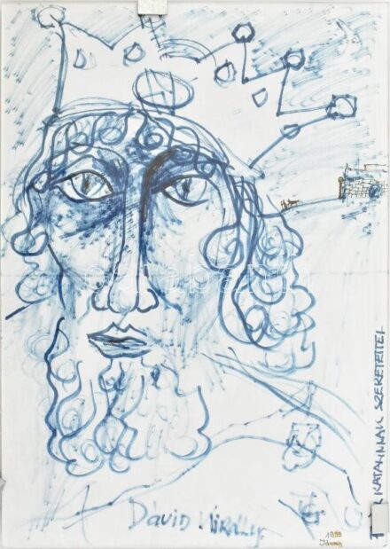 Jánossy jelzéssel: Dávid király. Filctoll, papír. Üveg mögött 29,5×21 cm