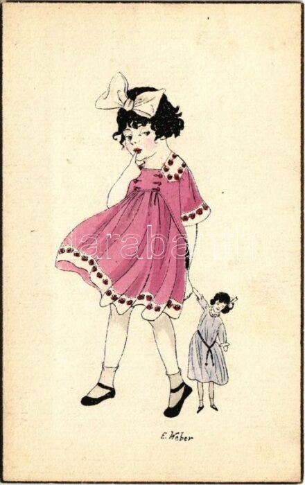 Girl with doll. N.P.G. A 1002/2. s: E. Weber