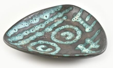 Retró mázas kerámia tálka, jelzés nélkül, 16x16 cm