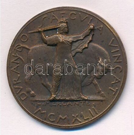 Olaszország 1942. 'Padovai Egyetem' kétoldalas Br emlékérem. Szign.:Luciano Mercante (37mm) T:2 patina Italy 1942. 'University of Padova' two-sided Br commemorative medallion. Sign.:Luciano Mercante (37mm) C:XF patina