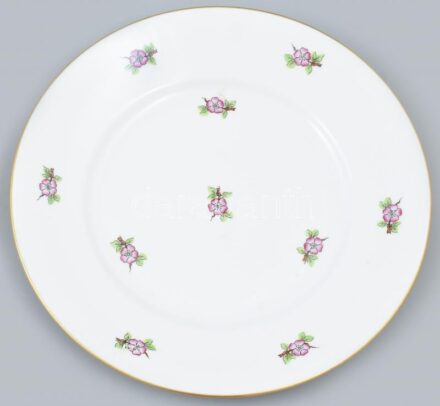 Herendi porcelán süteményes tányér, kézzel festett, jelzett, minimális kopással, d: 20,5 cm