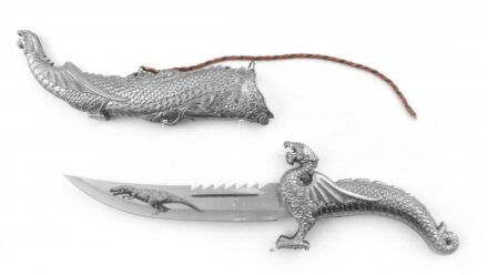 Sárkányos fantázia tőr fém markolat, fém hüvely 37 cm