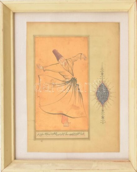 Jelzés nélkül: Perzsa táncos festmény. Vegyes technika, papír, jelzett. Üvegezett fa keretben, 17,5x12 cm / Persian dancer, mixed technique on paper, framed