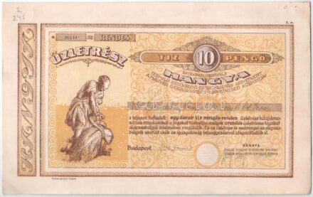 Budapest 1942. 'Hangya Termelő-Értékesítő és Fogyasztási Szövetkezet' üzletrésze 10P-ről, szelvényekkel, szárazpecséttel, szelvényekkel T:I- tűlyukak