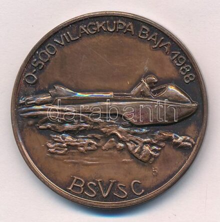 Bartos Endre (1930-2006) 1988. '0-500 Világkupa, Baja 1988 - BSVSC (Bajai Spartacus Vízügy Sport Club)' egyoldalas Br emlékérem (42,5mm) T:2 karc