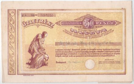 Budapest 1941. 'Hangya Termelő-Értékesítő és Fogyasztási Szövetkezet' üzletrésze 250P-ről, szelvényekkel, szárazpecséttel T:I- tűlyukak