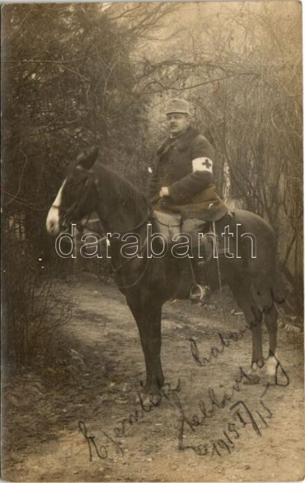 1915 Osztrák-magyar szanitéc katona a lovával / WWI Austro-Hungarian K.u.K. military, medic with horse. photo (fl)