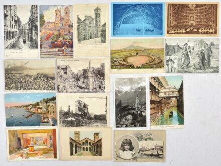Olaszország több mint 860 db régi városképes lap, jó minőségű, szép és változatos anyag cipős dobozban. Érdemes megnézni!! / Italy more than 860 old postcard in a shoebox.