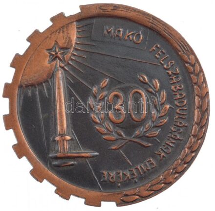 ~1974-1975. 'Makó felszabadulásának emlékére' egyoldalas Br plakett (45mm) T:1- a hátoldalán festéknyom