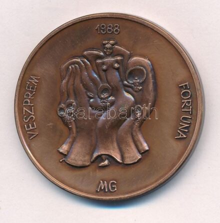 Mihály Gábor (1942-) (?) 1988. 'Veszprém / Fortuna' kétoldalas Br emlékérem (42,5mm) T:1- kis karc