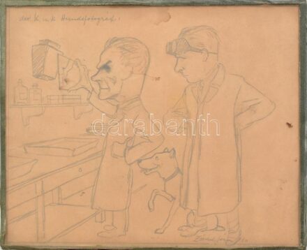 Zórád Géza jelzéssel: Der K. u. k. Hundsfotograf. Ceruza, papír. Üveg mögött. 24x30 cm