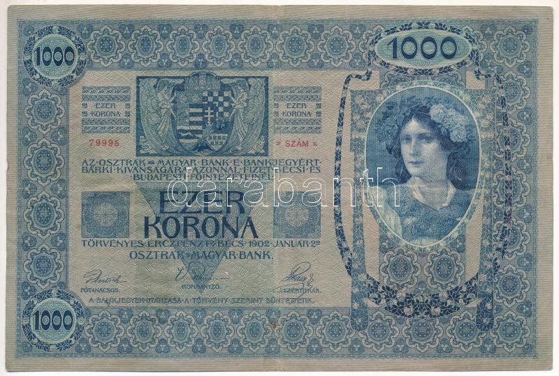 1902. 1000K bélyegzés nélkül T:III szép papír Adamo SK35 - Image 2