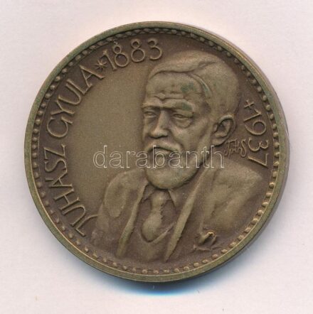 Tóth Sándor (1933-2019) 1983. 'Juhász Gyula 1883-1937 / Szeretlek Színház! Pompázó hazugság. - Éremgyűjtők Szervezete Szeged' kétoldalas Br emlékérem (42,5mm) T:1 patina