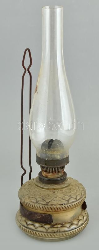 Régi petróleumlámpa, rozsdás, m: 36 cm
