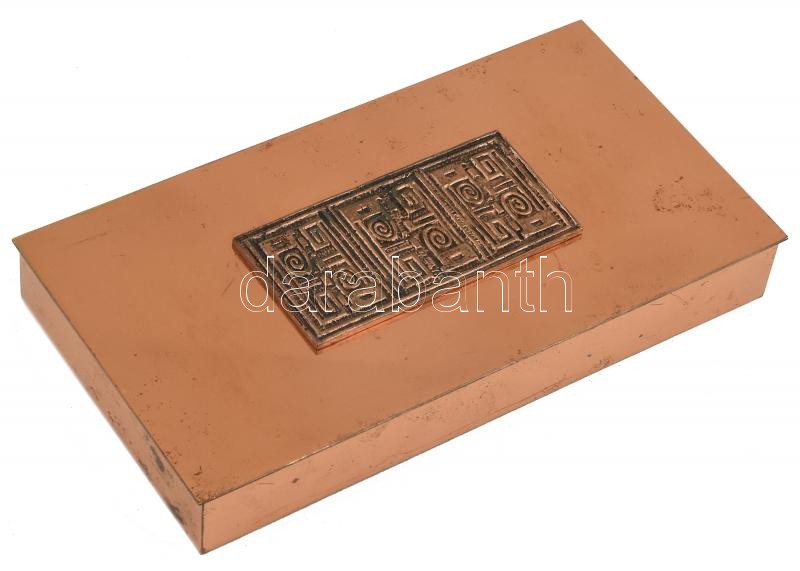 Retró fém doboz, jelzés nélkül, kopott, karcos. 10x18x2,5cm