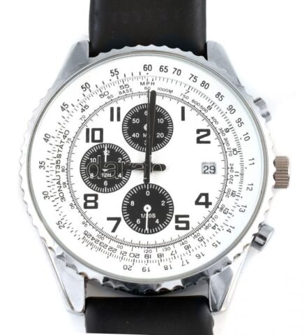Kronográfos kvarc karóra márka nélkül, újszerű állapotban, bőr szíjjal. d: 40 mm