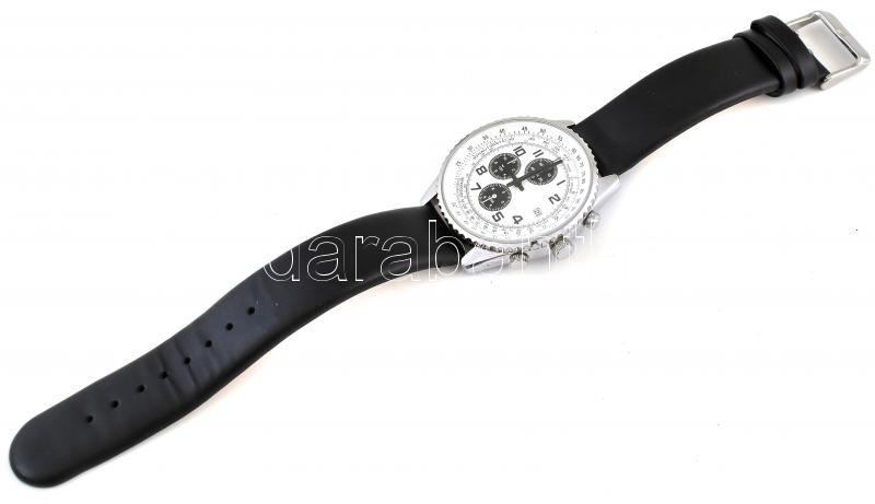 Kronográfos kvarc karóra márka nélkül, újszerű állapotban, bőr szíjjal. d: 40 mm - Image 2