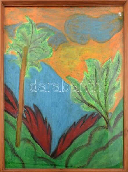Csáki Maronyák J. jelzéssel: Táj. Vegyes technika, karton. Üvegezett fa keretben. 70x56 cm