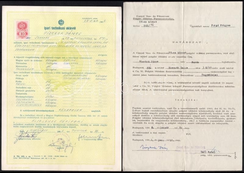 cca 1970 Csepel vas- és Fémművek Szerszámgépgyár bizonyítványok, igazolások, oklevelek 12 db - Image 3