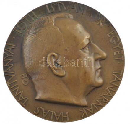Beck Ötvös Fülöp (1873-1945) 1934. 'Dr. Tóth István' kétoldalas Br emlékérem. 'TÓTH ISTVÁN DR. EGYET. TANÁRNAK HÁLÁS TANÍTVÁNYAI. / NEHÉZ HIVATÁSA KÖZBEN A MŰVÉSZETEK ÁRNYÉKÁBAN ÜDÍTÉ LELKÉT.' (153,14g/65mm) T:2 Ph- HV