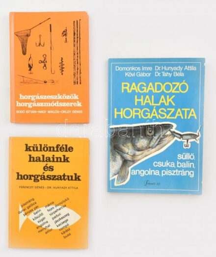 3 db horgász könyv - Ragadozó halak horgászata; Különféle halaink és horgászatuk + Horgászeszközök, horgászmódszerek. Kiadói kartonált és papírkötés, kissé kopottas állapotban.