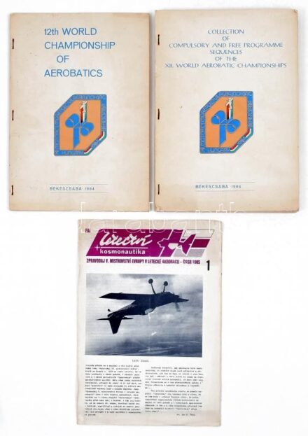 1984 Collection of compulsory and free programme sequences of the XII. World Aerobatic Championships. Békéscsaba, 1984., nyn. Papírkötés, a hátsó borító foltos, részben laza. + 12th World Championship of Aerobatics. Békéscsaba, 1984.,
