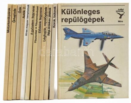 Kolibri Könyvek 12 kötete (Űrhajózás, Motorkerékpárok, Órák, Autók, Híres magyar templomok, A győzelem fegyverei, Pásztorélet, pásztorművészet, Elődeink fegyverei, Léghajók, repülőgépek, Régi, érdekes játékok, Korok,