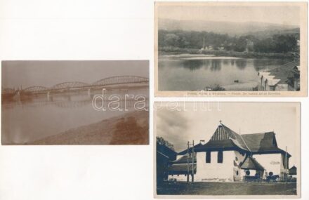 5 db RÉGI felvidéki város képeslap vegyes minőségben: Igló, Párkány, Komárom, Késmárk, Pöstyén / 5 pre-1945 Upper-Hungarian (now Slovakian) town-view postcards in mixed quality: Stúrovó, Komárnó, Kezmarok, Piestany, Spisská Nová