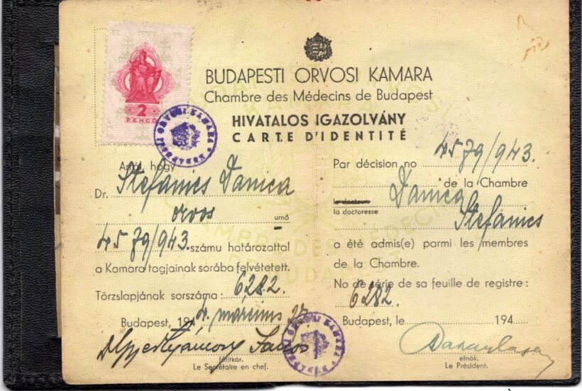 1944.03.27 Budapesti Orvosi Kamara arcképes tagsági igazolvány.