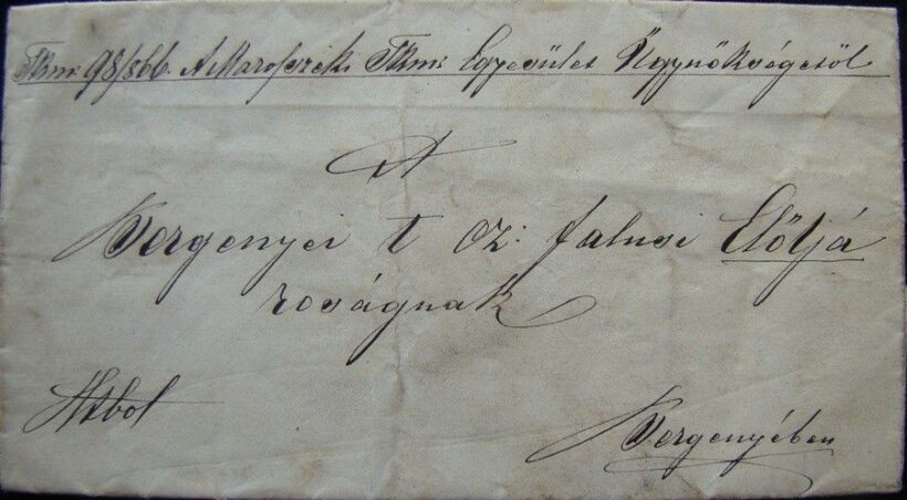 55-742 1866. Bergenyei előljáróságnak a Marosszéki Föld Egyesület Ügynökségétől.