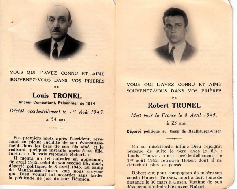 55-1094 1945 2db halotti értesítőapa és fiáról akik a Mauthausen koncentrációs táborban hunytak el / EREDETI!