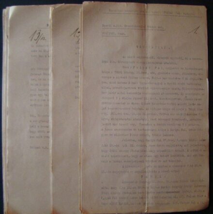 55-1617 1921 Szándékos emberöléssel vádolt személy bünügyi és tanukihallgatási jegyzökönyvei a a Tököli csendörőrsön felvéve