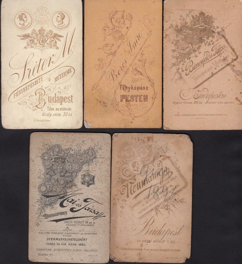 55-830 cca 1870-1890 Korabeli, keményhátú portré fotók, 5db, különböző pesti műtermekből: Bienenfeld és Társa, Boros, Fréter, Neumanh, Mai és Társa 12x8 cm - Image 2